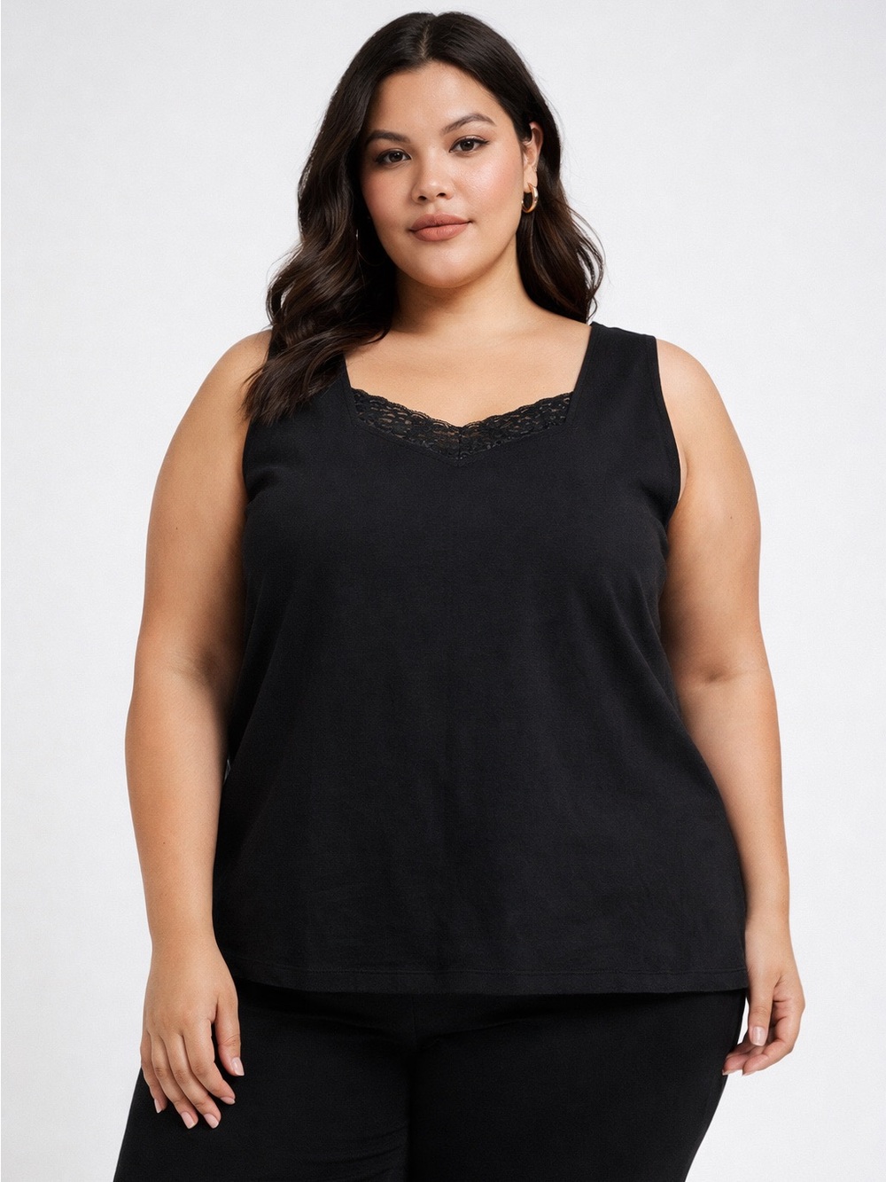 5/$25 Y2K Basic Editions Black Lace Trimmed Boxy Fit Tank Top Size 2X